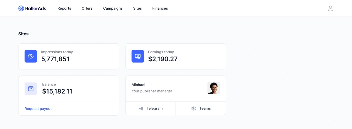 How to navigate RollerAds Sites section