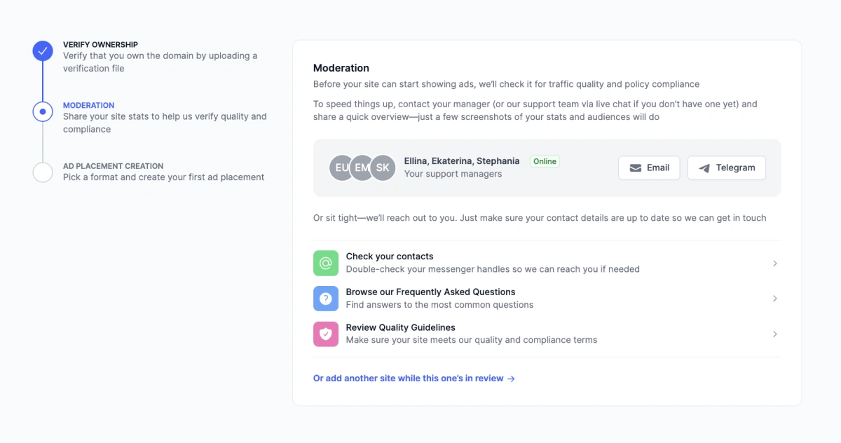 How to undergo website moderation at RollerAds