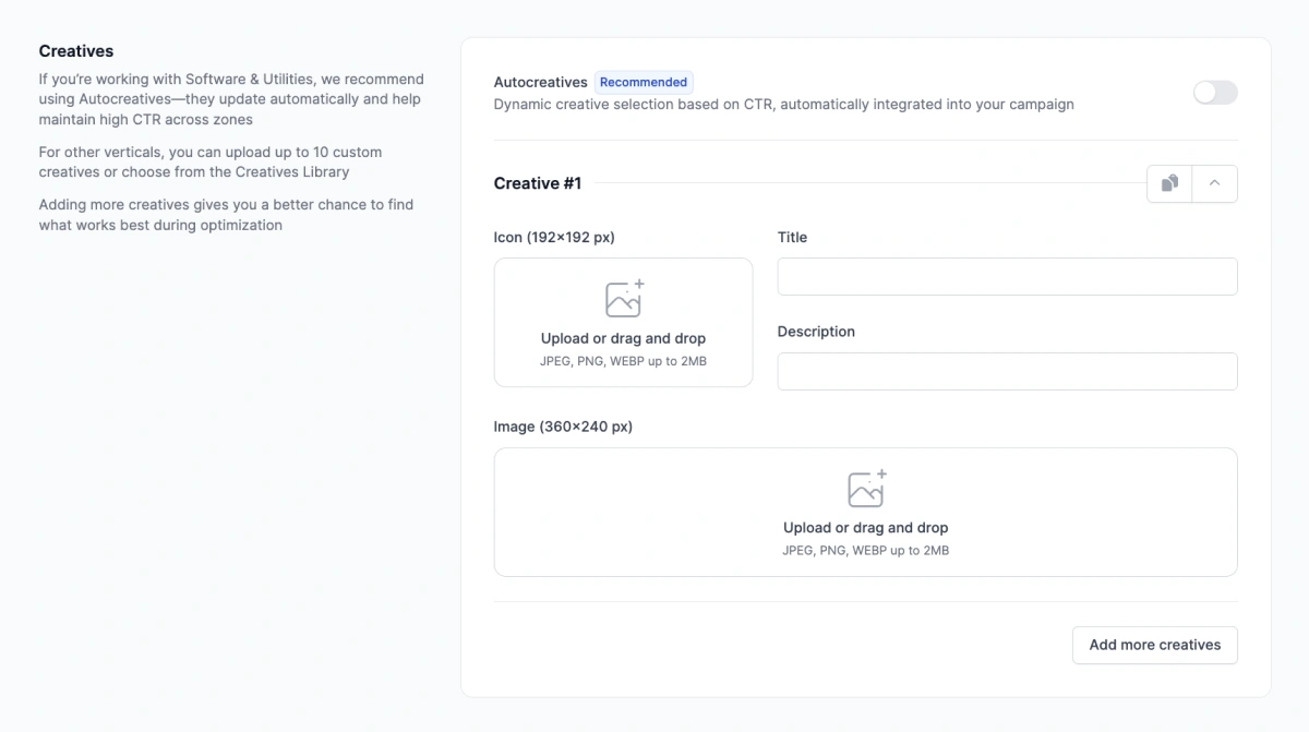 How to add creatives to your campaign at RollerAds