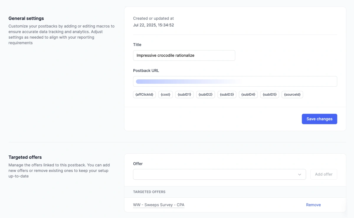 Offers' general settings