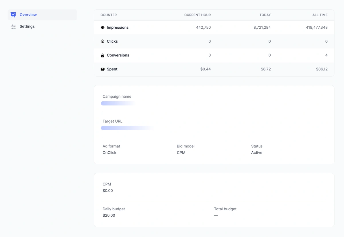 Preview and campaign editing page