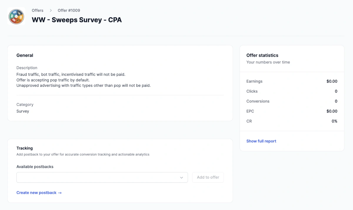 Find out the offer description and KPI