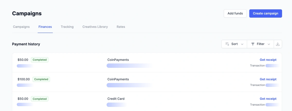 Where to find the history and data on all transactions