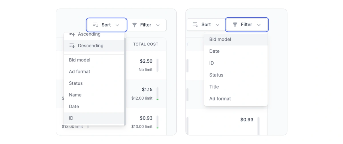 How to sort and filter