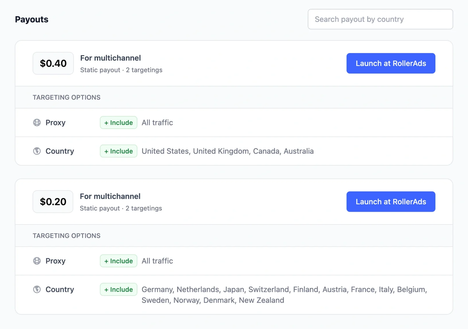 Launch an offer right from your RollerAds account in one click.